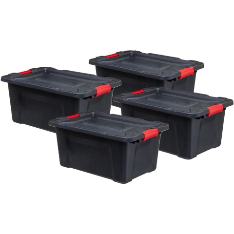 5Five opbergbox/opbergkrat - 4x - 100 Liter - zwart - kunststof - L75 x B51 x H38 cm - stapelbaar -