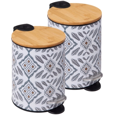 5Five Pedaalemmer Mystic - 2x - wit/grijs - 3 liter - metaal - 17 x 23 cm - voor toilet/badkamer -