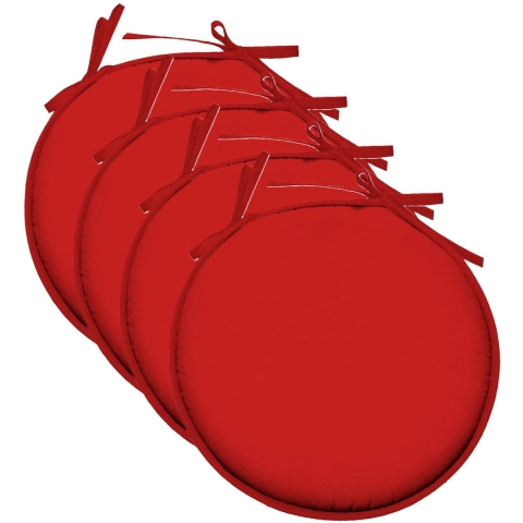 Stof Textile Home stoelkussens - 4x - rood - D40 x H3 cm - voor binnen - rond -