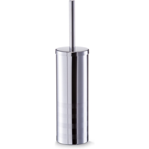 Zeller WC/Toiletborstel in houder - zilver - RVS/edelstaal - D9 x 39 cm - streep motief -