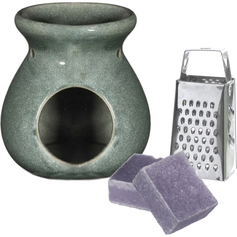 Amberblokjes/geurblokjes cadeauset - lavendel geur - inclusief geurbrander en mini rasp -