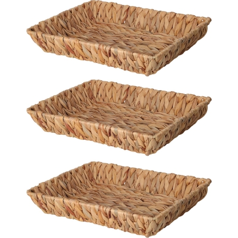 Broodmand - 3x - gevlochten riet - naturel - 33 x 25 x 6 cm -
