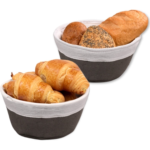 Broodmandje met stof - 2x - katoen/peva - bruin - rond - D20 x H9 cm -