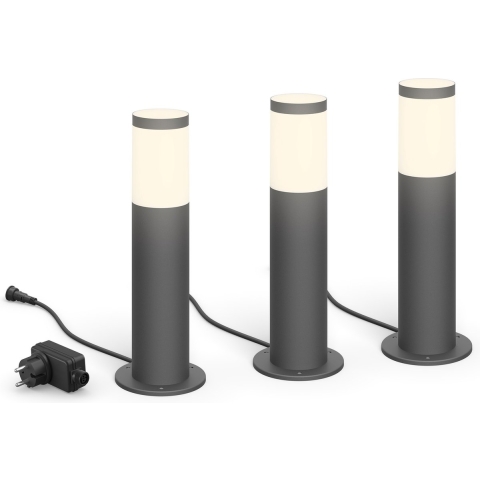 Philips LED Utrecht sokkellamp basisset voor buiten - laagspanning - antraciet - warmwit licht - 24 W - 3-pack