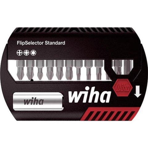 Wiha Bitset FlipSelector Standard 25 mm Phillips, Pozidriv, TORX® 15-delig 1/4" C6,3 met riemclip in blister - 39060 - 39060a