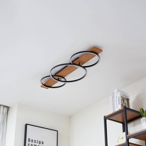 Lindby - Galad 3 LED Plafondlamp Hout