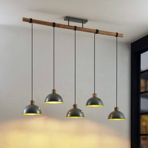 Lindby - Durbis 5 Hanglamp Dark Grey/Wood