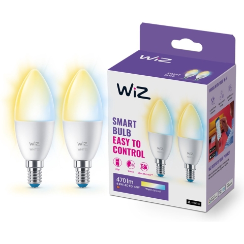 WiZ - Lichtbronnen Smart TW 4,9W 470lm 2700-6500K 2-pack Kaars E14