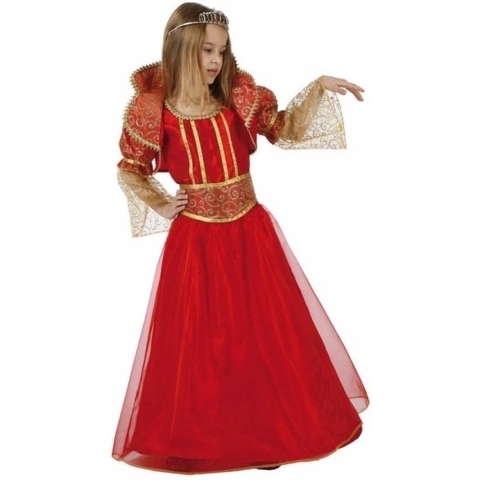 Carnaval verkleedkleding - koningin kostuum - voor meisjes - rood - jurk 140 (10-12 jaar) -