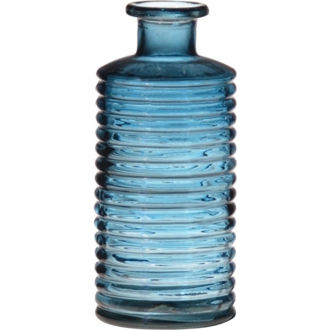 Glazen stijlvolle bloemenvaas transparant blauw D14.5 en H31 cm -