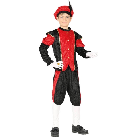 Pietenpak roetveeg Piet - rood/zwart - pieten verkleed kostuum 3-delig - kinderen 7-9 jaar (122-134) -