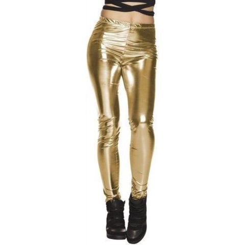 Carnaval verkleed strakke dames legging - goud metallic - verkleedkleding S/M -
