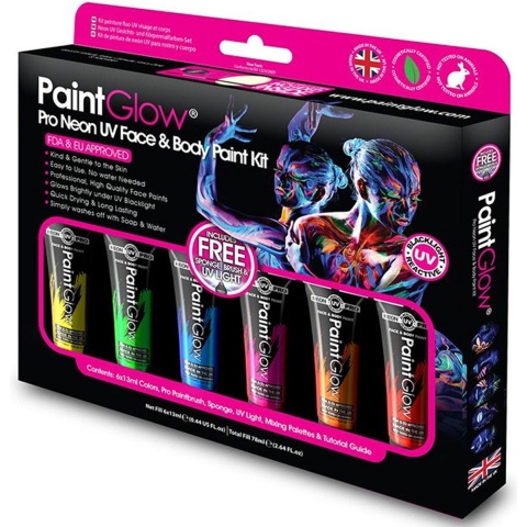 Face/Body paint set - 6x13 ml - neon/black light - schmink/make-up - waterbasis -