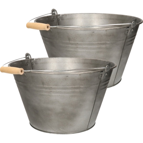 Emmer/plantenpot/bloempot - 2x - zink - mat zwart - D32 x H18 cm -