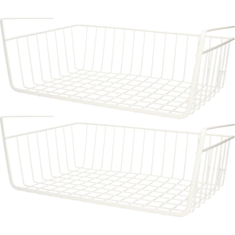 Urban Living Kastmandje - 3x - opberg/hang mandjes - rvs - wit - 40 x 25 x 14 cm -