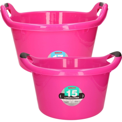 Afwasbak teil - set van 2 formaten - 15 en 17 liter - roze - kunststof -