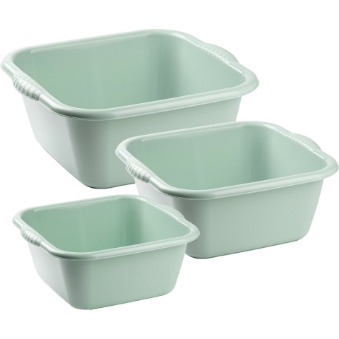 Afwasbak teil - set van 3 formaten - 6 en 10 en 15 liter - mint groen - kunststof -
