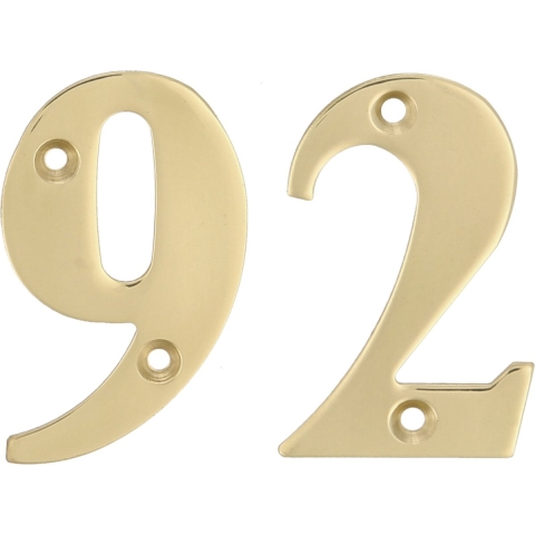 AMIG Huisnummer 92 - massief messing - 10cm - incl. bijpassende schroeven - gepolijst - goudkleur -