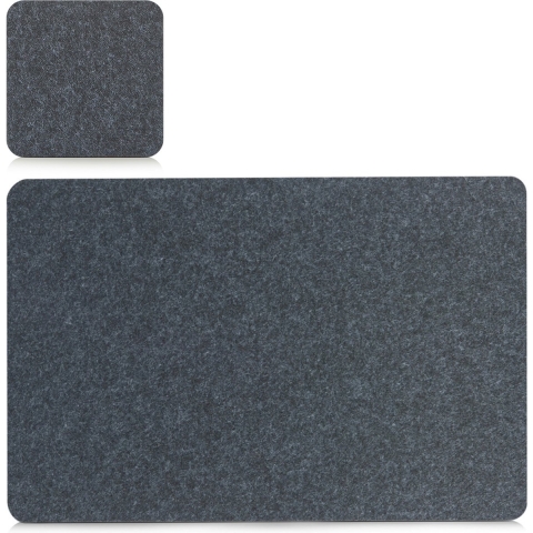 Placemats en onderzetters - set 4x - antraciet grijs - vilt - 45 x 30 cm -