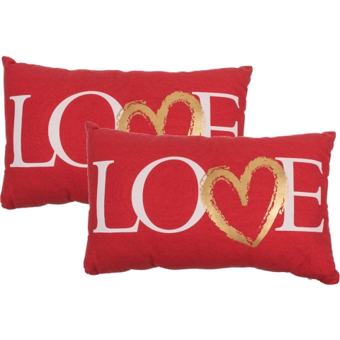 Out of the blue Sierkussens - Set van 2x stuks - valentijn - rood love - 30 x 50 cm - cadeau kussen -