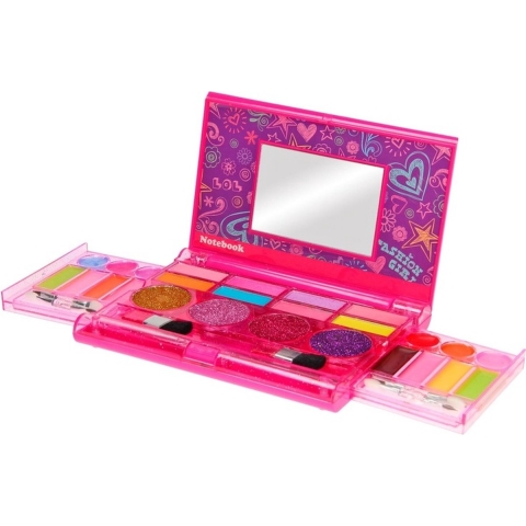 JohnToy Make-up set - in roze doosje - meisjes - Oogschaduw - Lipgloss - Make-updoosje met spiegel -