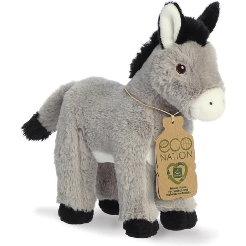 Aurora Pluche Ezel - Eco Nation - dieren knuffels - 28 cm - grijs - boerderijdieren knuffel -