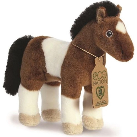 Pluche knuffeldier paard - eco nation knuffel - bruin/wit - 28 cm - Boerderijdieren thema -