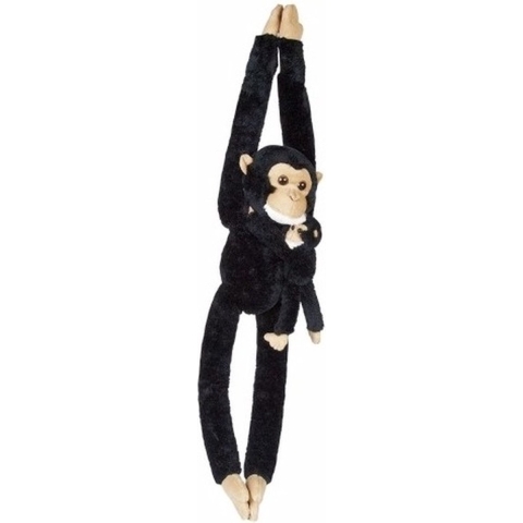 Pluche zwarte chimpansee knuffel - 84 cm - Apen jungle dieren knuffels - Klittenband handjes -