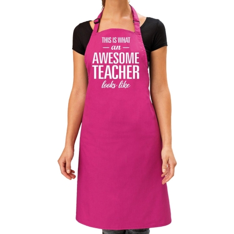 Awesome teacher cadeau bbq/keuken schort roze dames -