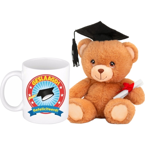 Geslaagd kado mok / beker met beren knuffel -