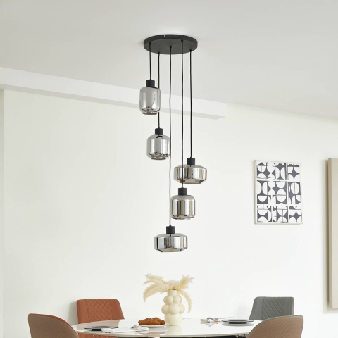 Lindby - Hildur 5 Cluster Hanglamp Rook Grijs/Zwart