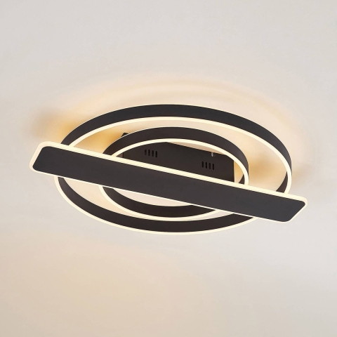 Lucande - Linetti Round Plafondlamp Black