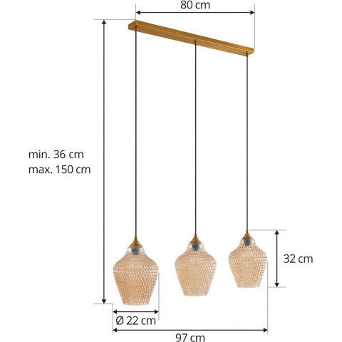 Lindby - Drakar 3 Hanglamp Ø22 Amber
