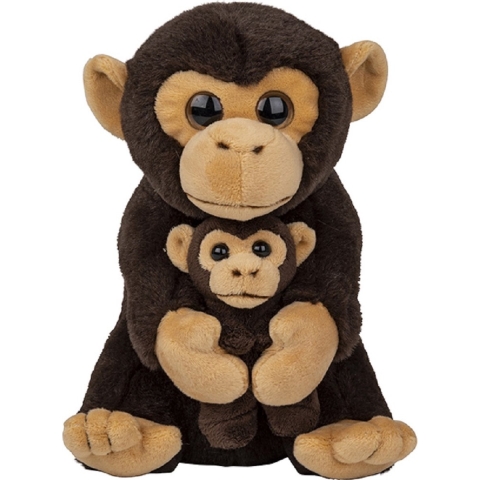 Knuffeldier Chimpansee - pluche apen mama met kind - knuffels - 22 cm - bosdieren -