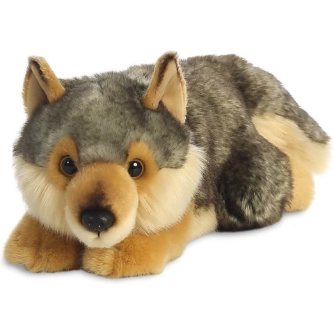 Aurora Pluche knuffel - wolf pluche - bruin/grijs - 28 cm - bosdier knuffel thema -