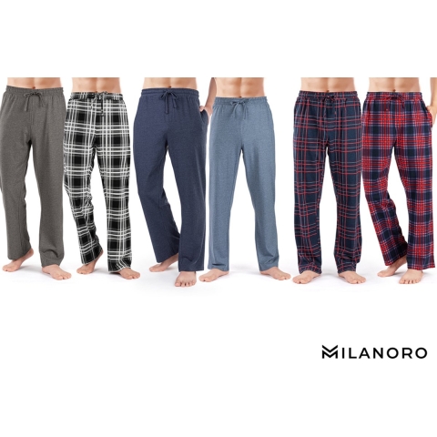 Milanoro - Set van 2 katoenen pyjamabroeken voor heren - Navy / Blauw effen - XL