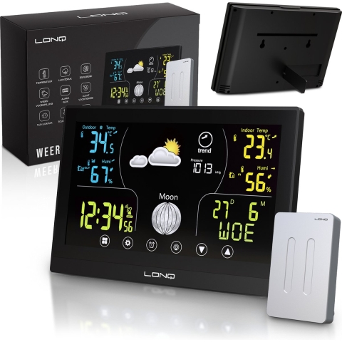 LONQ Weerstation Binnen en Buiten Q3 - Incl. Batterijen - Draadloos Weerstation met Buitensensor - T