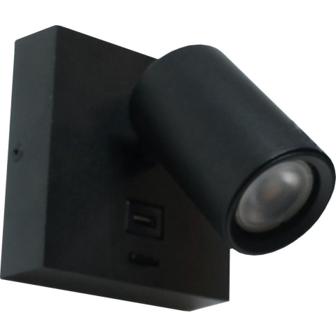 Artdelight Master - Wandverlichting Met Schakelaar En USB-poort - 11,5 X 12,5 X 11,5 Cm - 6W LED Incl. - Zwart