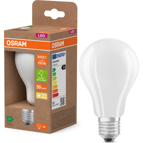 OSRAM 4058075839182 LED-lamp Energielabel A (A - G) E27 Peer 11.6 W = 150 W Warmwit (Ø x h) 70 mm x 70 mm 1 stuk(s)