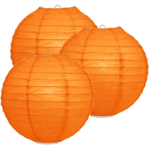 Luxe bol feest lampion - 5x - oranje - dia 25 cm - papier -