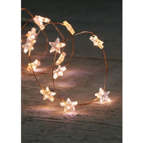 3x Draadverlichting met timer 20 witte sterren op batterij -