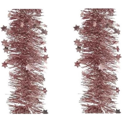 3x stuks oud roze sterren kerstslingers 10 cm breed x 270 cm versiering -