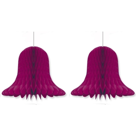 3x Kerstversiering aubergine kerstklokken lampionnen 30 cm -