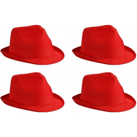 4x stuks trilby feesthoedje rood voor volwassenen -
