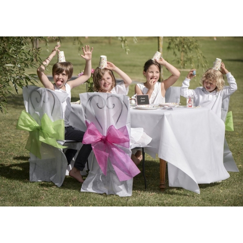 Feest tafelkleed met tafelloper - op rol - wit/donkerblauw - 10 meter -