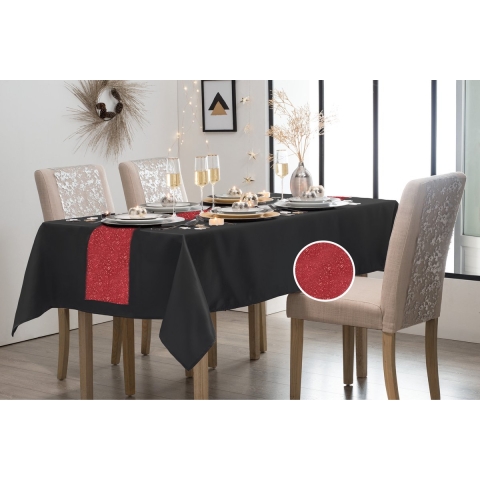 Feest tafelkleed met glitter tafelloper - op rol - zwart/rood - 10 meter -