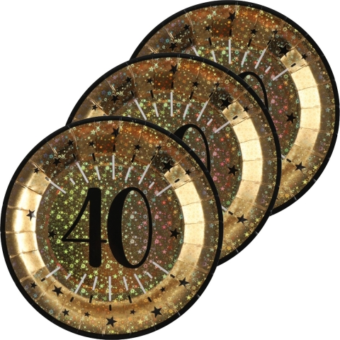 Verjaardag feest bordjes leeftijd - 50x - 40 jaar - goud - karton - 22 cm - rond -