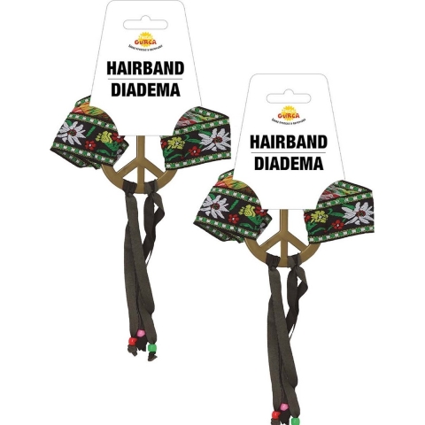 Verkleed haarband peace teken - 6x - groen - meisjes/dames - Hippie/flower Power -