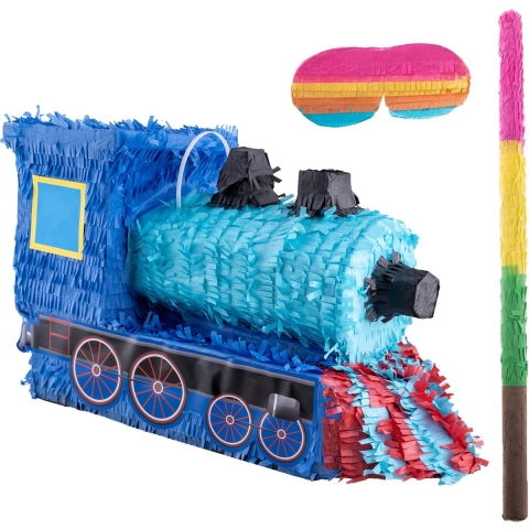 Verjaardag Pinata Trein - 25 x 50 cm - papier - set met stok en masker -