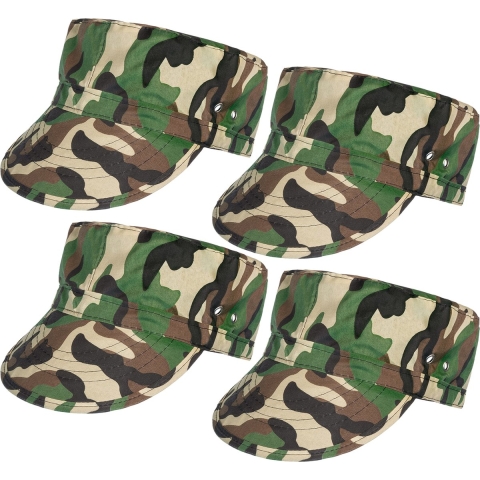 Carnaval verkleed Soldaten hoedje - 4x - camouflage groen - voor volwassenen - Militairen/leger them -